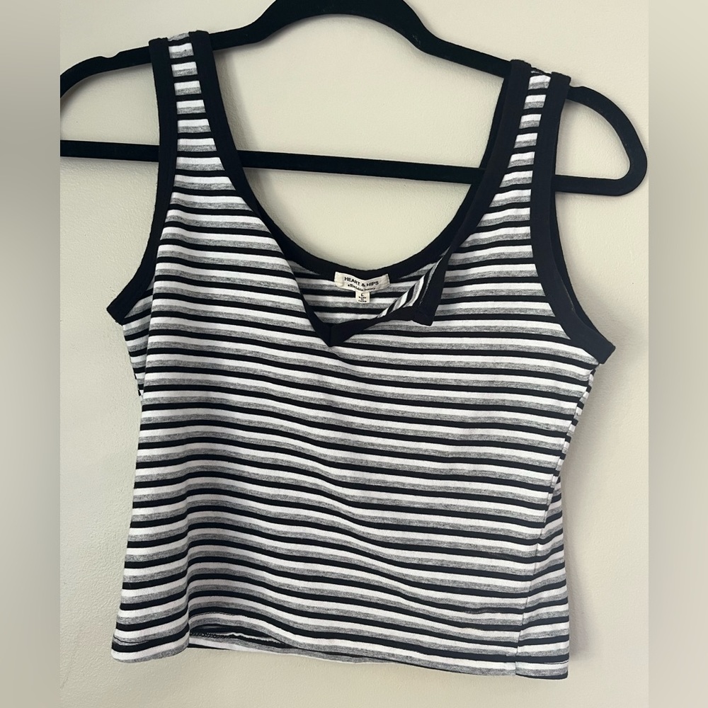 Black and White striped cropped tank top